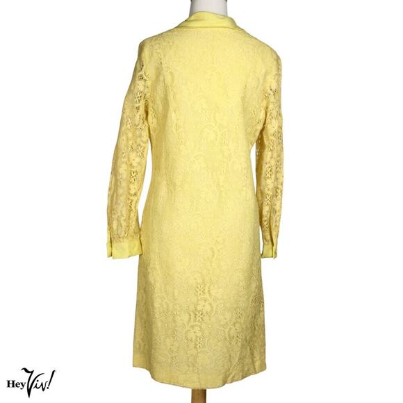 Vintage Yellow Lace Shirtwaist Mini Dress Lined Size ML B36 W 36 - Hey Viv - Picture 4 of 8